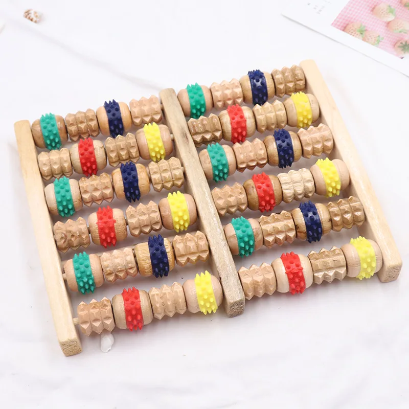 

5/6 Row Reflexology Relax Relief Massager Wooden Foot Roller Wood Care Massage Anti Cellulite Foot Massager Care Tool Massager