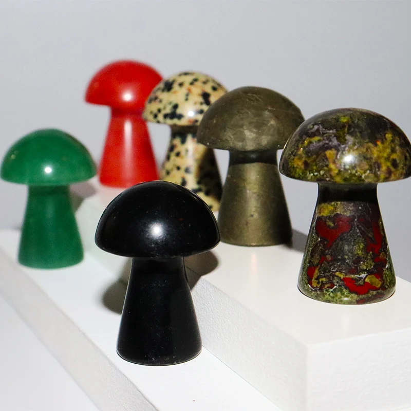 

1.5 Inch Big Mushroom Mini Figurine Natural Stone Obsidian Crystal Craft Gemstone Statue Feng Shui Healing Garden Home Ornament