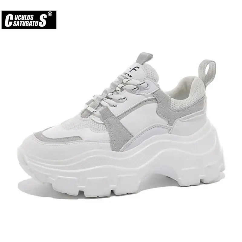 

Cuculus White Shoes Sneakers Female Women's Genuine Leather Platform Spring Breathable Lace Up Sports High Sole 35-40 6015