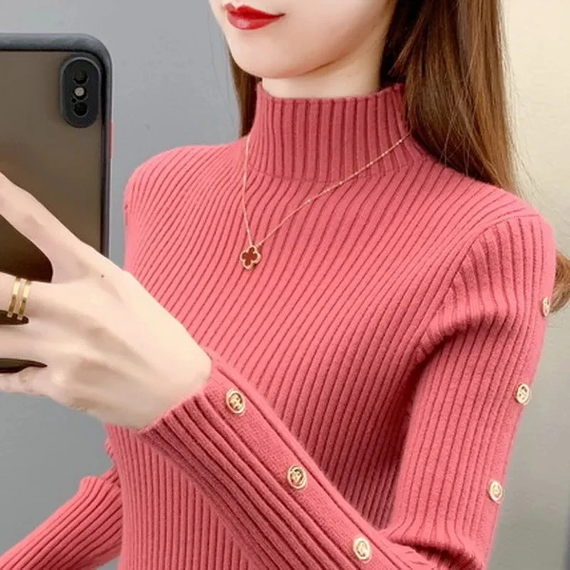 

Half Turtleneck Sweater Bottoming Shirt Womens 2022 Autumn Winter Fashion Style Inner Button Top Slim Thick Pullover Sweaters