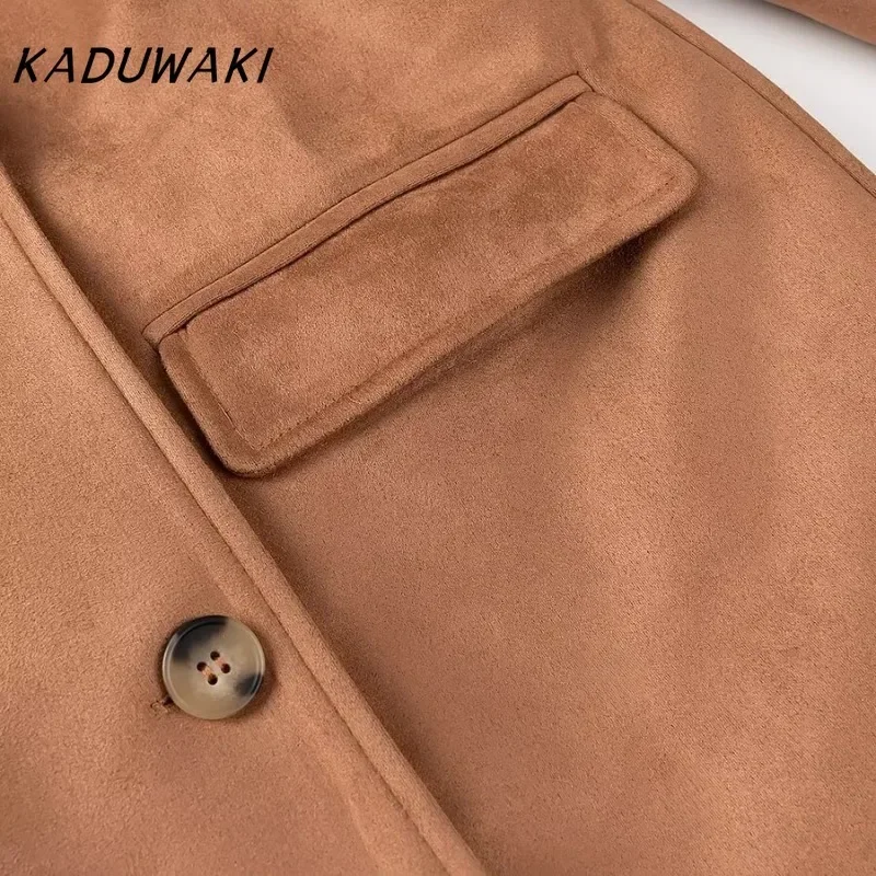 KADUWAKI повседневный твидовый плащ с лацканами и длинными рукавами осенние