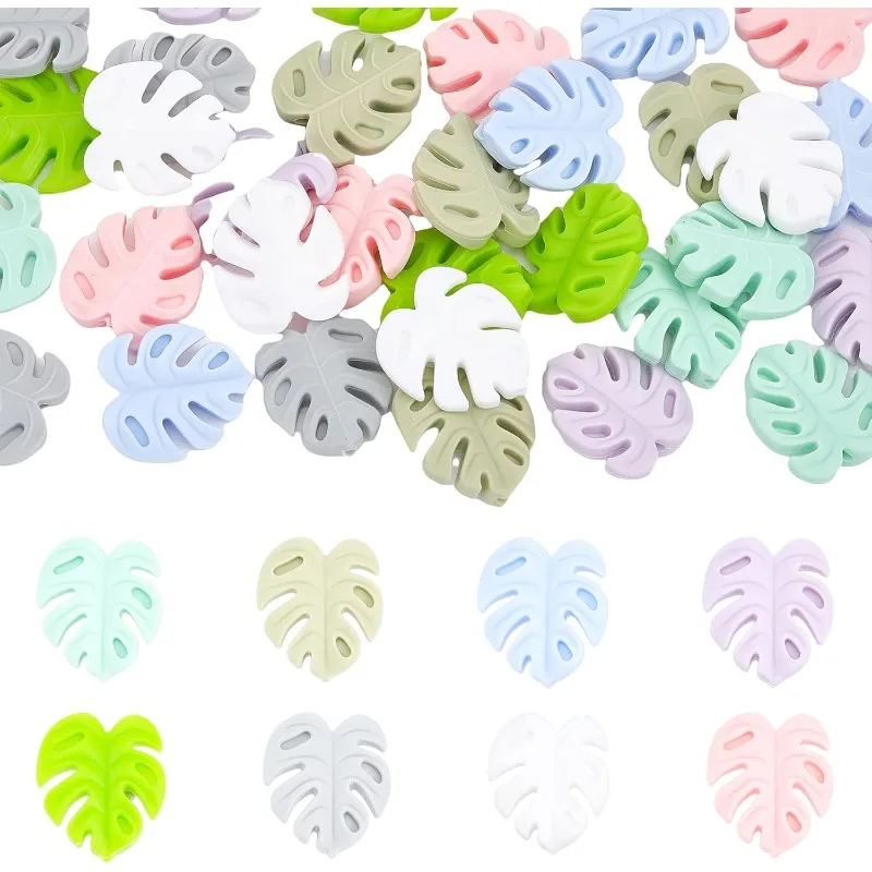 Силиконовые бусины в форме листьев 32 шт. 8 цветов