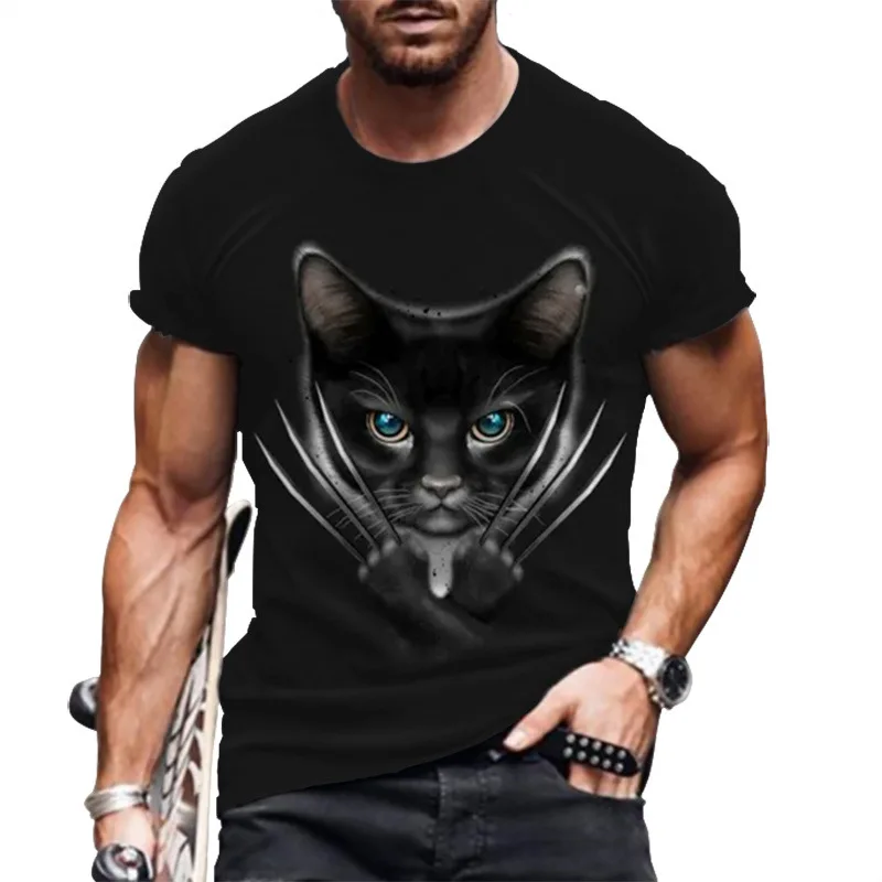 

Men Catana Cool T Shirt Summer Loose Men Casual Short Sleeve Cat Print Anime Tshirt Japanese Summer T-Shirt Tops Tee Shirt