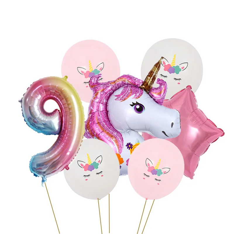 

Набор градиентных радужных воздушных шаров в виде единорога, 32 дюйма, набор цифровых воздушных шаров в день рождения.