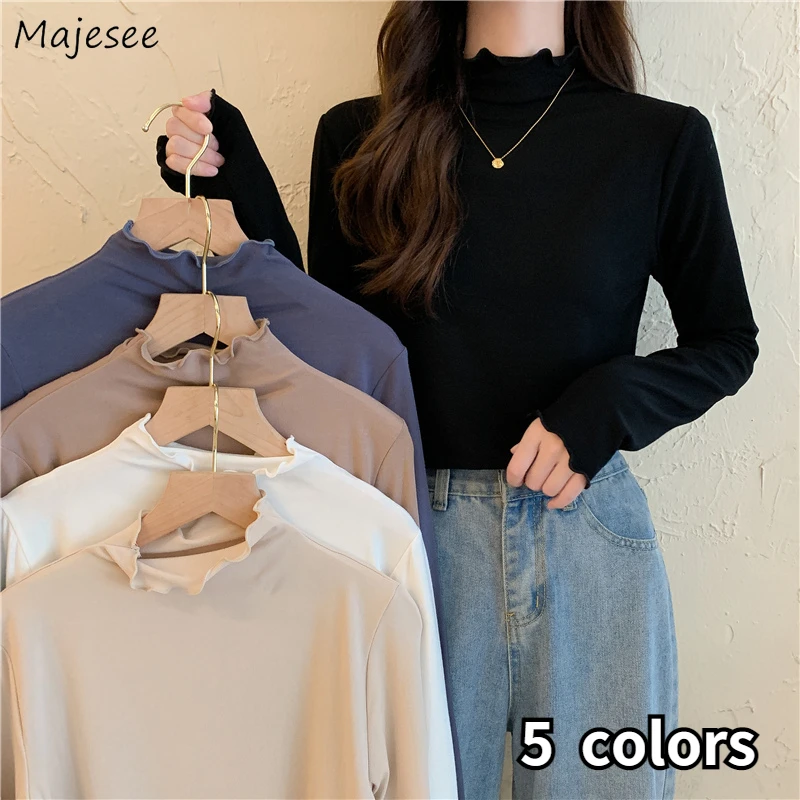 

Long Sleeve T-shirts Women Spring Cozy Edible Tree Fungus Trendy Daily All-match Simple Leisure Sweet Hot Sale Basic Temperament