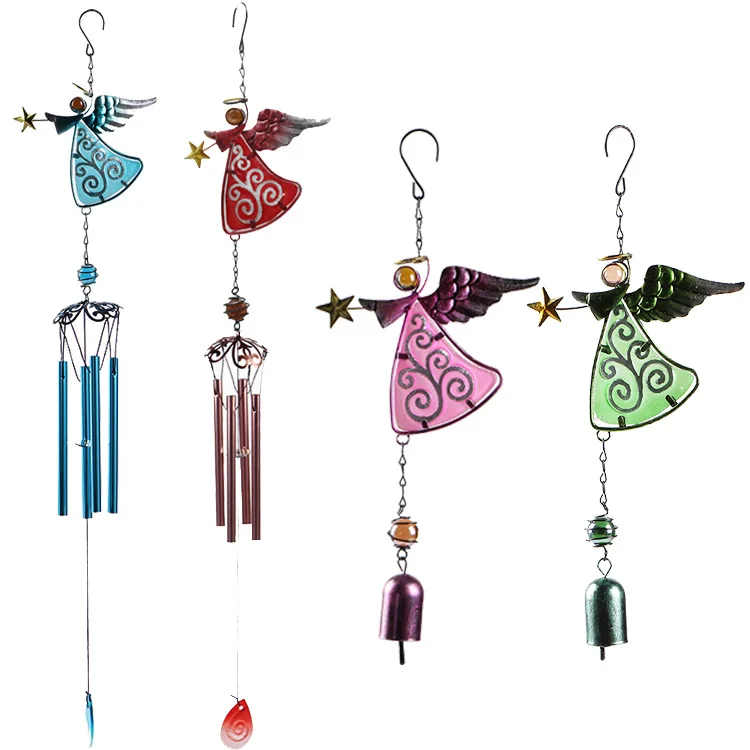 Angel Metal Crafts Wind Chime Glass Color Painting Pendant Zakka Creative Home Wind Chime Pipe Bell Pendant