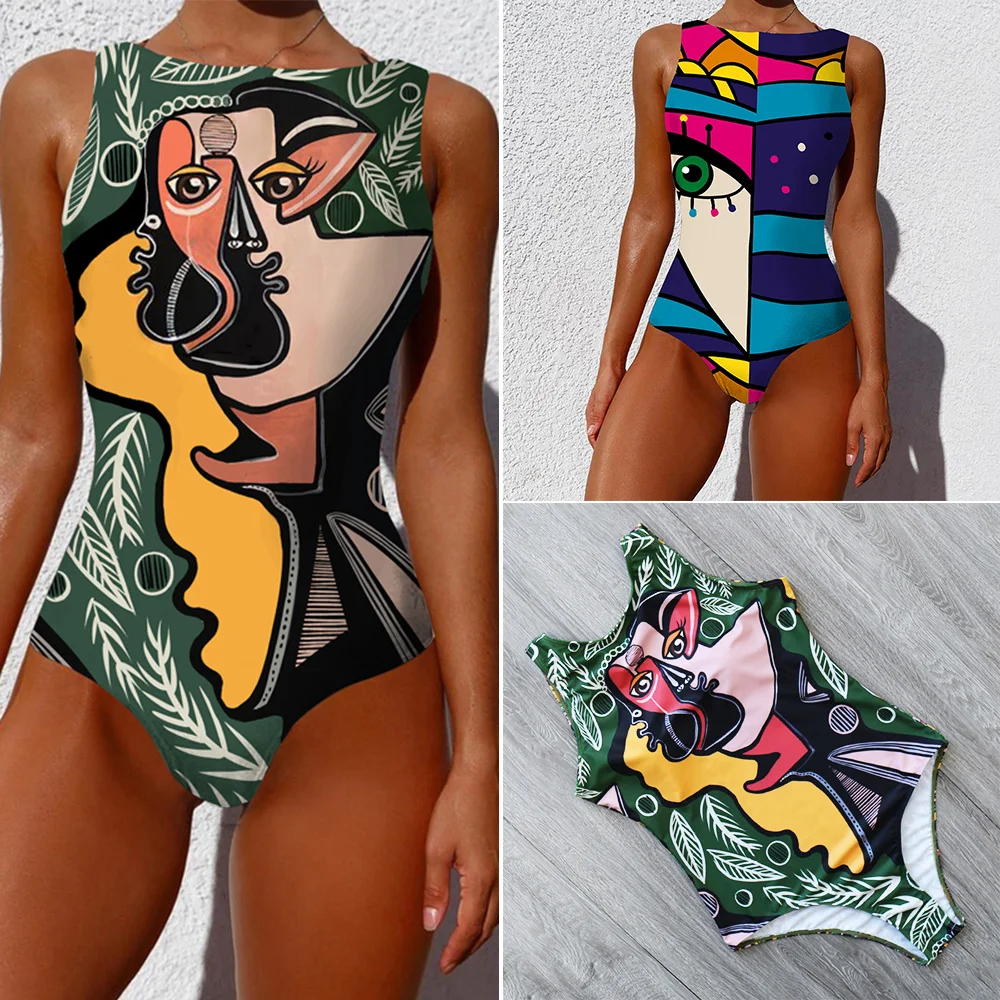

2022 Sexy Print One Piece Swimsuit Closed Large Size Swimwear Push Up Women Flower Vintage Body Swim Beach Pool Bathing Suit