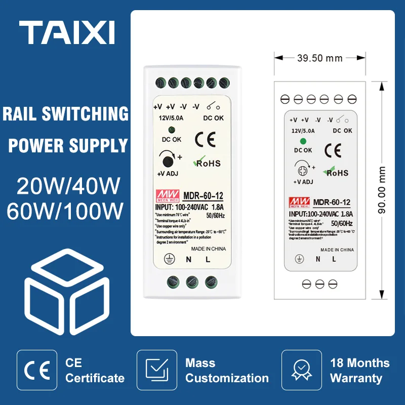 

MDR-60-12 24V Din Rail Switching Power Supply AC110V 220V Input Output DC5V 12V 24V 10W 20W 40W 60W