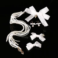 delicate white bow hairpin set for bride small and fresh temperament pearl chain braiding styling accessories