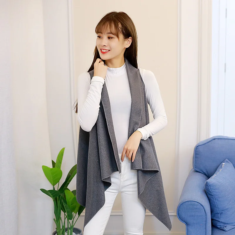 

#0717 Black Grey Red Cardigan Kimono Vest Coat Women Loose Outerwear Asymmetrical Woolen Vest Waistcoat Female Lapel Collar
