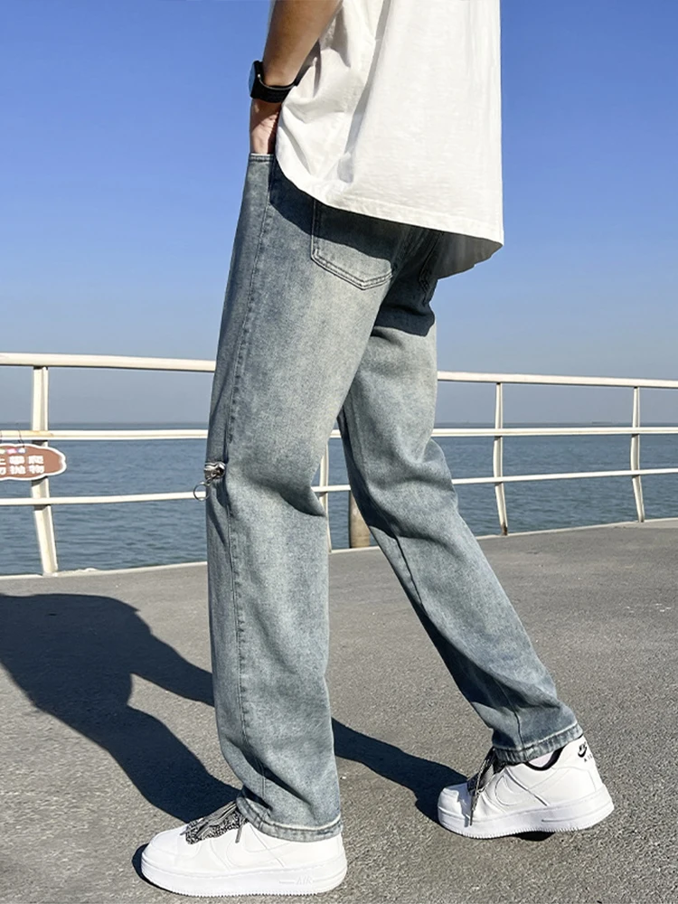 Men's Straight Jeans Man Loose Denim Trousers Streetwear Male High Street Hip Hop Patchwork Jeans Men Clothing JEANS