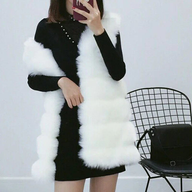 Spring Fall Winter New Fur Imitation Fox Fur Coat Women Long Fur Coat Vest Abrigo Mujer Overwear Bontjas Fourrure Open Stitch