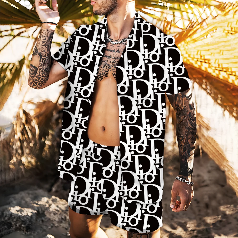

2022 summer new men's shirts Hawaii casual printed letter clothes slim short-sleeved long-sleeved brand shirts