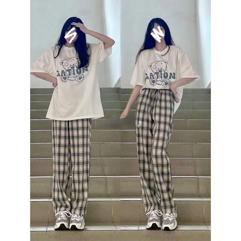 

Пижамы QWEEK для подростков, изящное нижнее белье с принтом из мультиков для девочек принт пижамы женские комплекты из двух предметов Kawaii в кл...