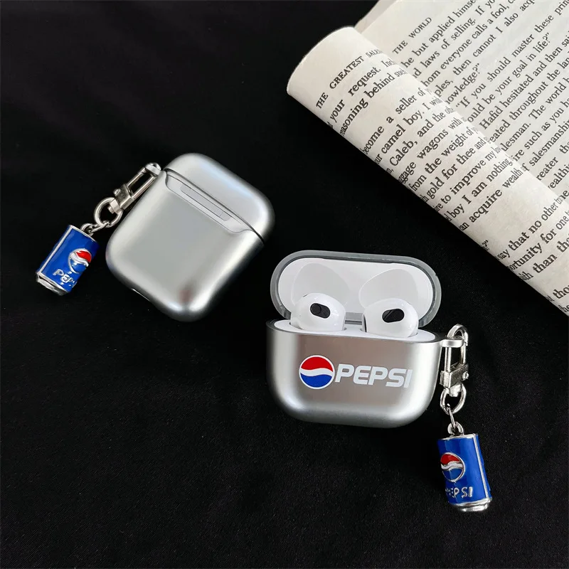 

Matte Blue Coke Can Pendant Case for AirPods Pro2 Airpod Pro 1 2 3 Bluetooth Earbuds Charging Box Protective Earphone Case Cover