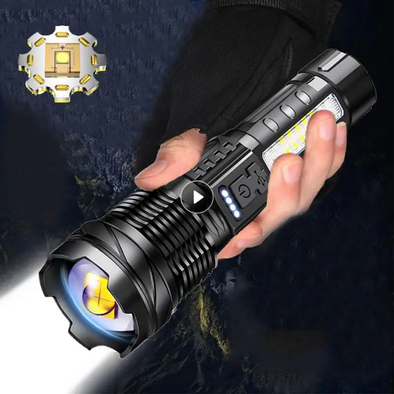 

LED High Power Laser Zoom Tactical Flashlight USB Rechargeable Portable Flash Torch Camping Fishing Strong Light Outdoor Lights