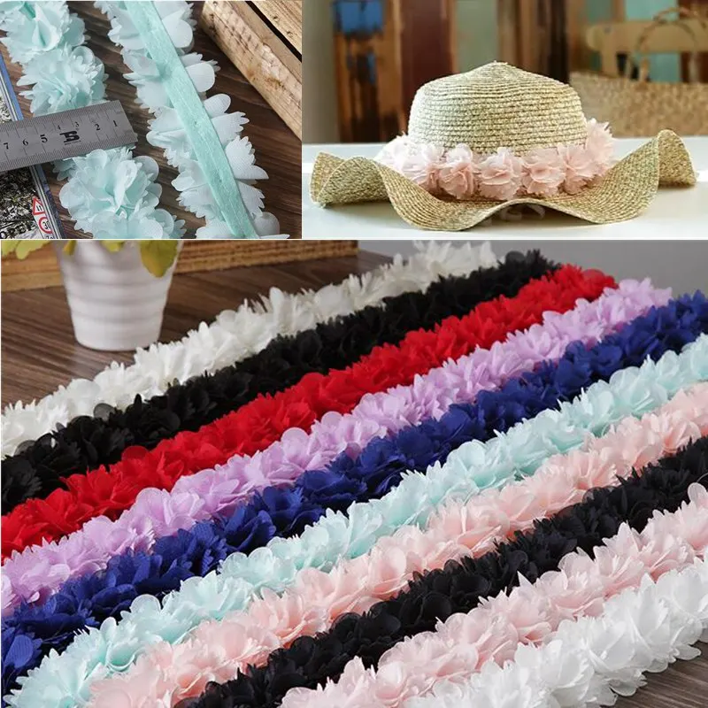 2 ярда красочный шифон 3D однотонная кластерная кружевная бейка с цветами отделка