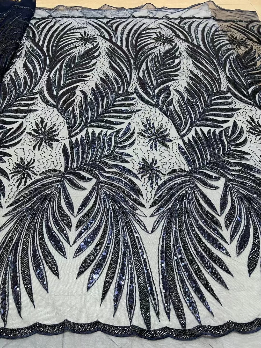 

Уникальная черная нигерийская кружевная ткань ручной работы с блестками, африканская Высококачественная Роскошная Тюлевая ткань с бусинами для женщин, вечерние платья для шитья