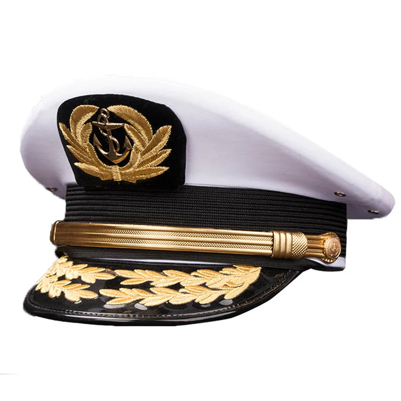 กัปตันหมวกกะลาสี Gorros สีขาวเจ้าหน้าที่หมวก Seaman Yacht เรือเรือ Navy เครื่องแต่งกายอุปกรณ์เสริม