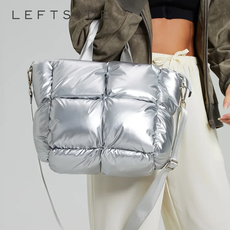 LEFTSIDE Серебристая мягкая большая нейлоновая Наплечная Сумка для женщин 2023