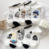 kawaii women cartoon tube socks 5pairs cute harajuku cotton character casual short low sock ladies milk white sox christmas gift