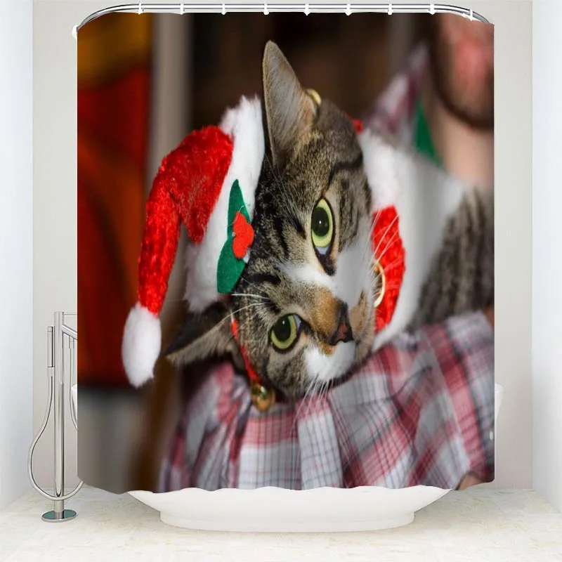 

Christmas FUNNY CAT Bathroom Curtains Polyester Waterproof Mildew Bath Shower Curtains Anti Peeping Bath Door Curtain 3d 3.23