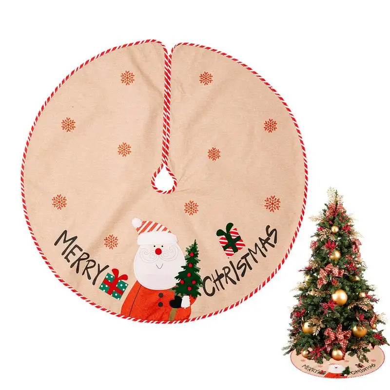 

Юбка для рождественской елки, многоразовое праздничное украшение, принтованные снежинки и милый Санта-Клаус, легко установить бежевую елку