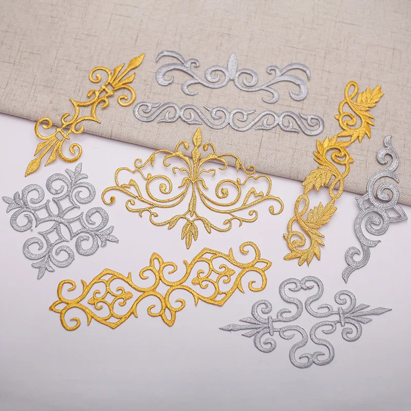 

1pc Iron On Patches For Cosplay Diy Clothes Gold Silver Embroidery Appliques Lace Fabric Trims Garments Budges Accessories