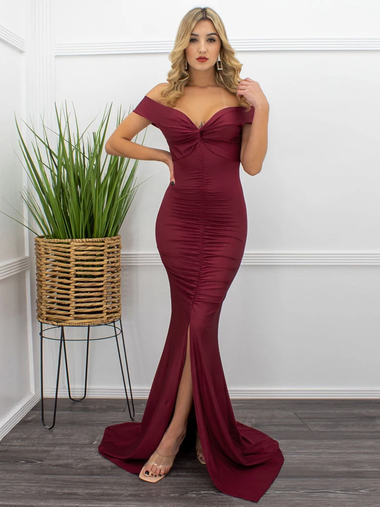 

Women's Sexy Backless V-neck Party Dresses for Weddings Off Shoulder Elegant Bodycon Slim Maxi Dress Woman Summer 2022 New Prom