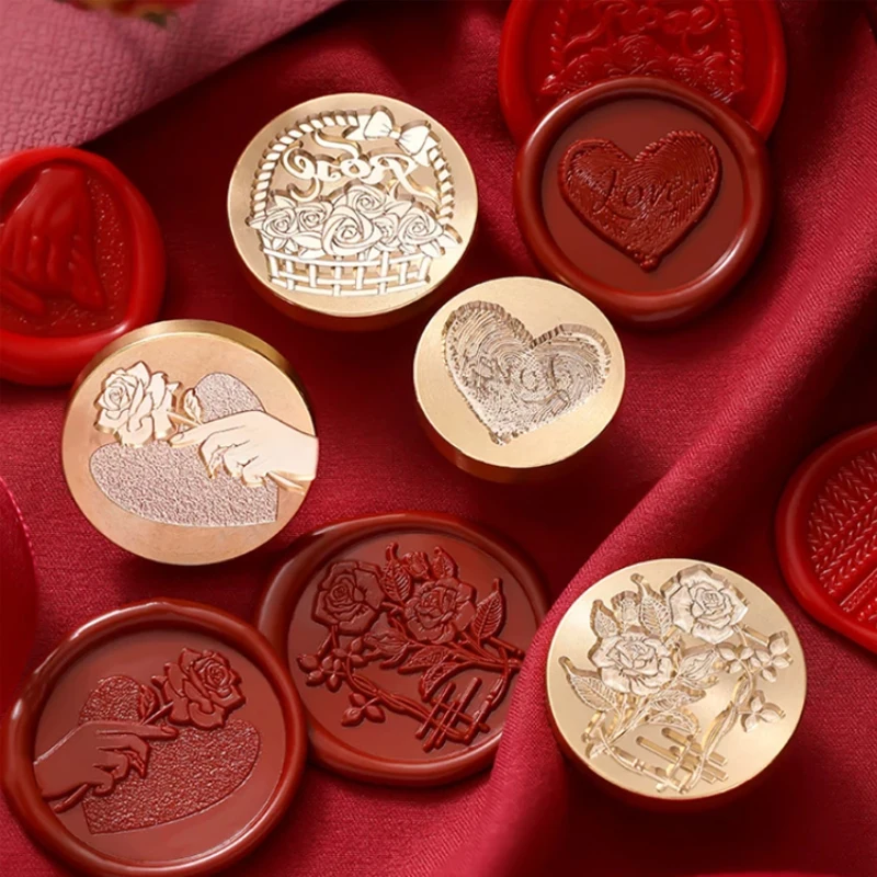

Винтажный восковой Печатный штамп, устройство для запечатывания, для открыток, конвертов, свадебных приглашений, сменный Рисунок розы, отпечатков пальцев, любящее сердце