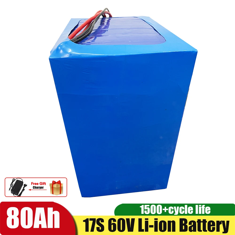 

17S 60V 80Ah Power Lithium Li ion Battery Pack 62.9V With BMS for Sightseeing Cars/Electric Motorcycle +71.4V 10A Charger