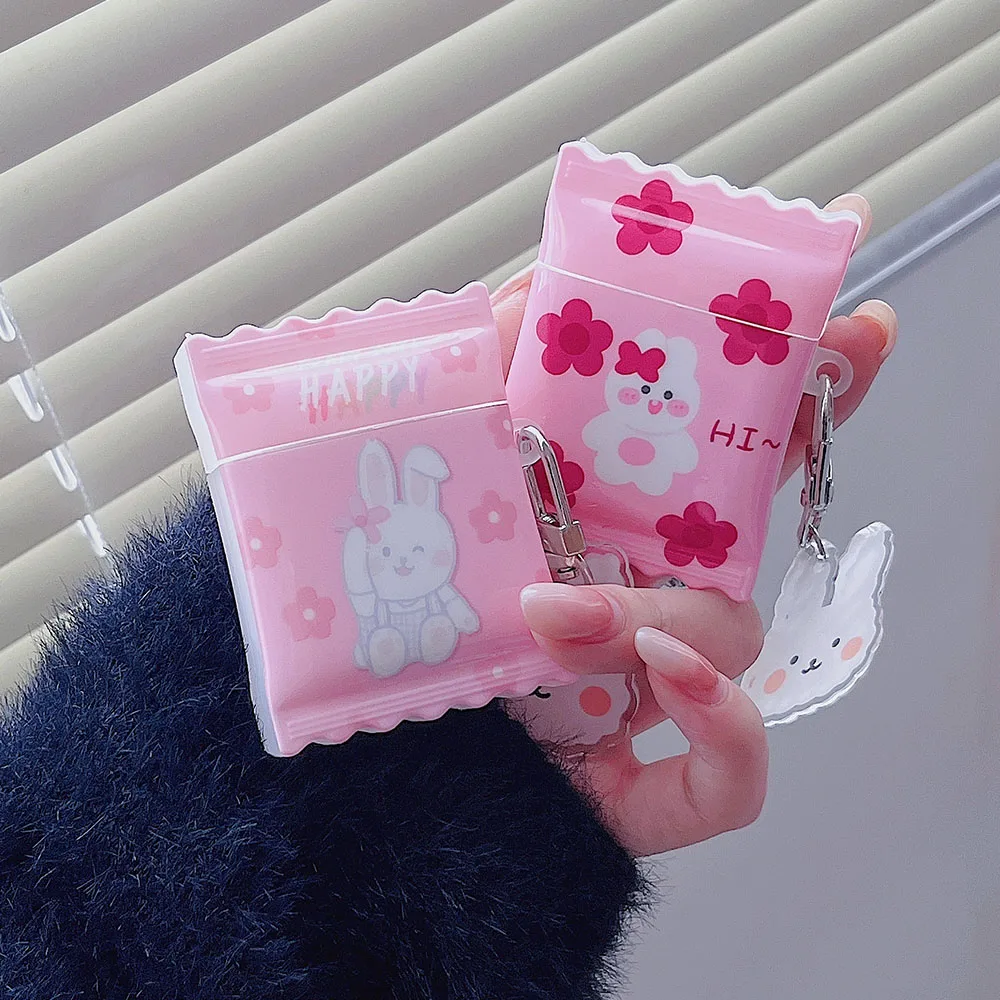 

Cartoon Rabbit Pink Flower Silicone Earphone Case for Apple Airpods 1/2 3 Pro 2nd Cover for AirPod 2 Case Candy Shell Keyring