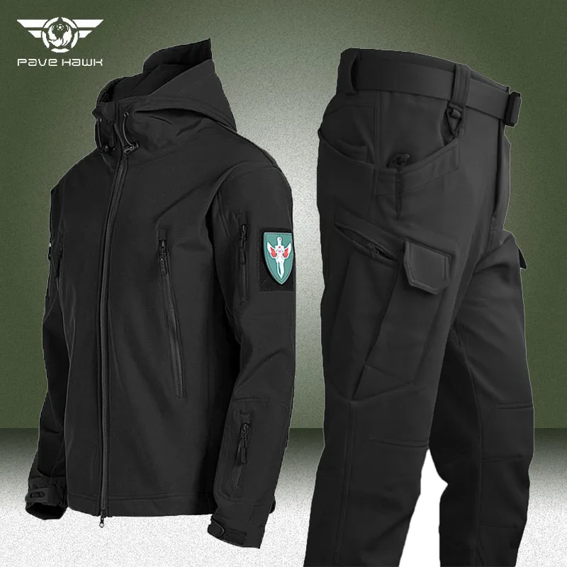 Waterproof Tactical Sets Men Military Shark Skin Soft Shell Windproof Jackets+Pants Military Outdoor Winter Fleece Combat Suits