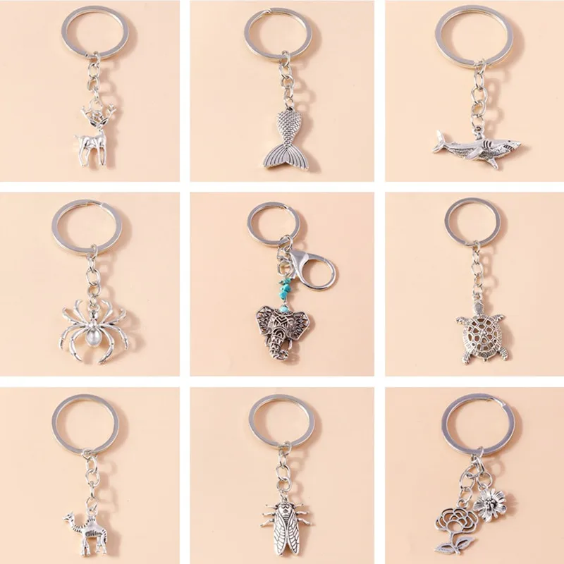 

Cute Animal Keychains Alloy Elephant Deer Turtle Charms Keyrings Souvenir Gifts for Women Men Handbag Pendants Key Chians