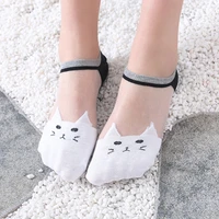 5 pairs women socks kawaii summer new cat no show socks soft silk thin transparent ankle socks breathable solid invisible socks