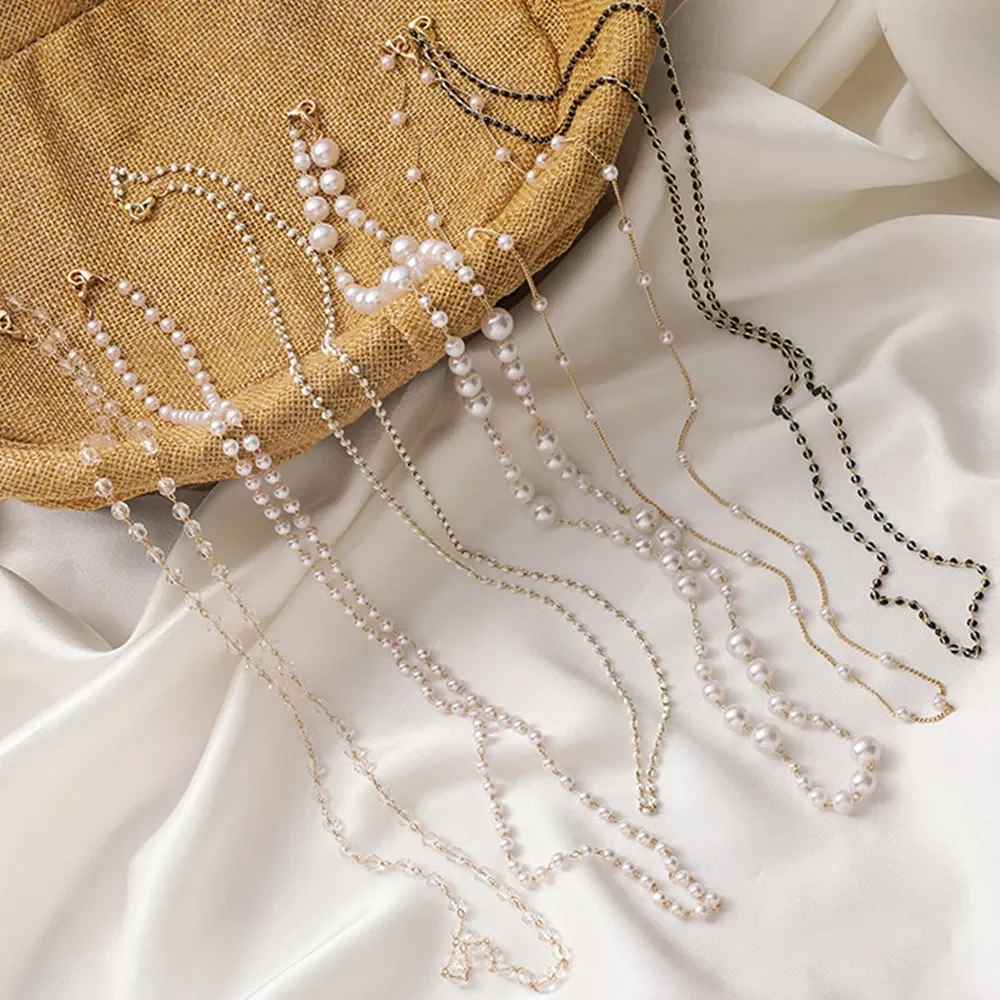 

Crystal Pearl Eyeglasses Chain for Women Vintage Beaded Mask Chain Strap Hang on Neck Glasses Holder Rope Eyeglasses Activity pr
