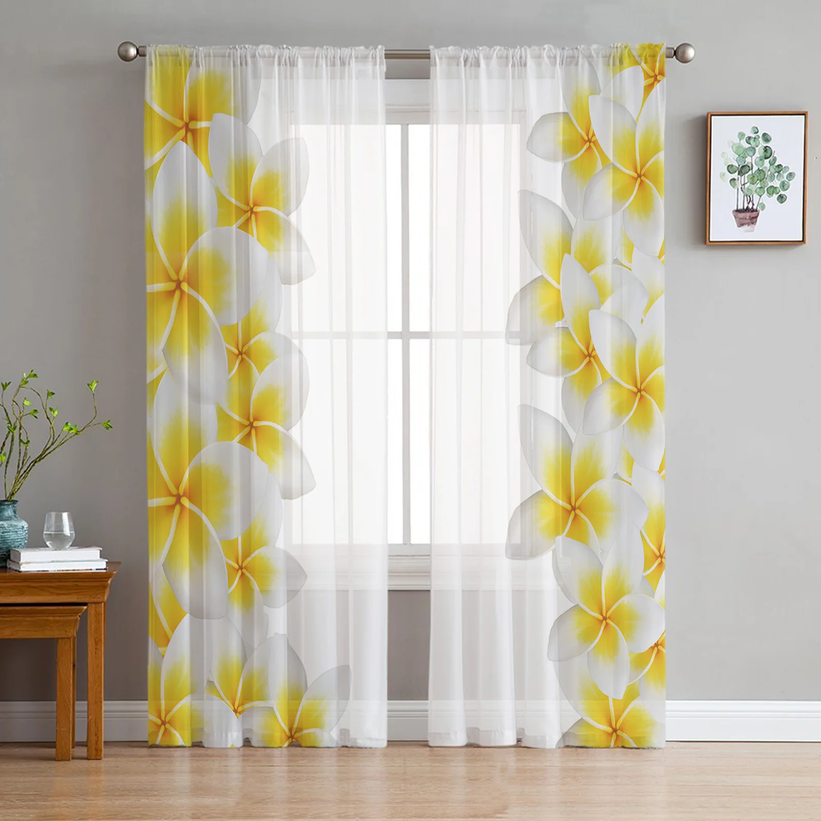 

White Plumeria Flower Sheer Curtains Window Curtains for Living Room Bedroom Blinds Kids Room Home Decor