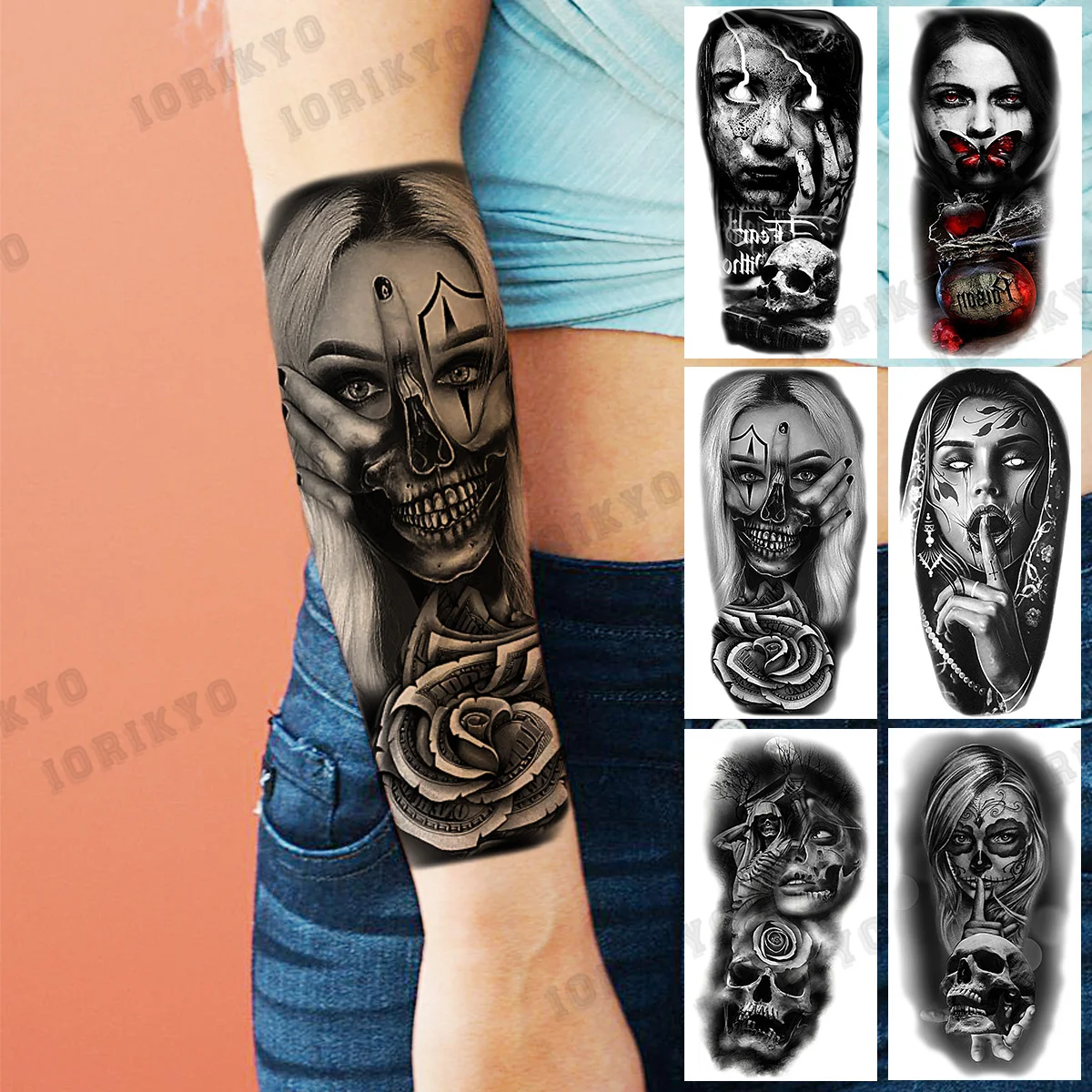 

Realistic Rose Flower Gangster Temporary Tattoos For Women Adult Girl Devil Skull Butterfly Fake Tattoo Forearm Washable Tatoos