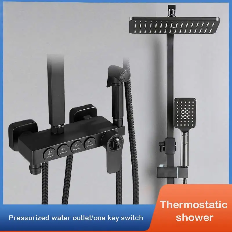 Bathroom shower system black full copper 3-speed button thermostatic set multi-speed hand-held AE02XC-05 |