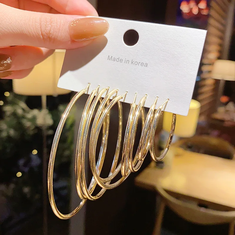 

Charmsmic Golden Color Round Circle Hoop Earrings For Women Exaggerated Big Circle Hanging Ear Jewelry Accessories Wholesale