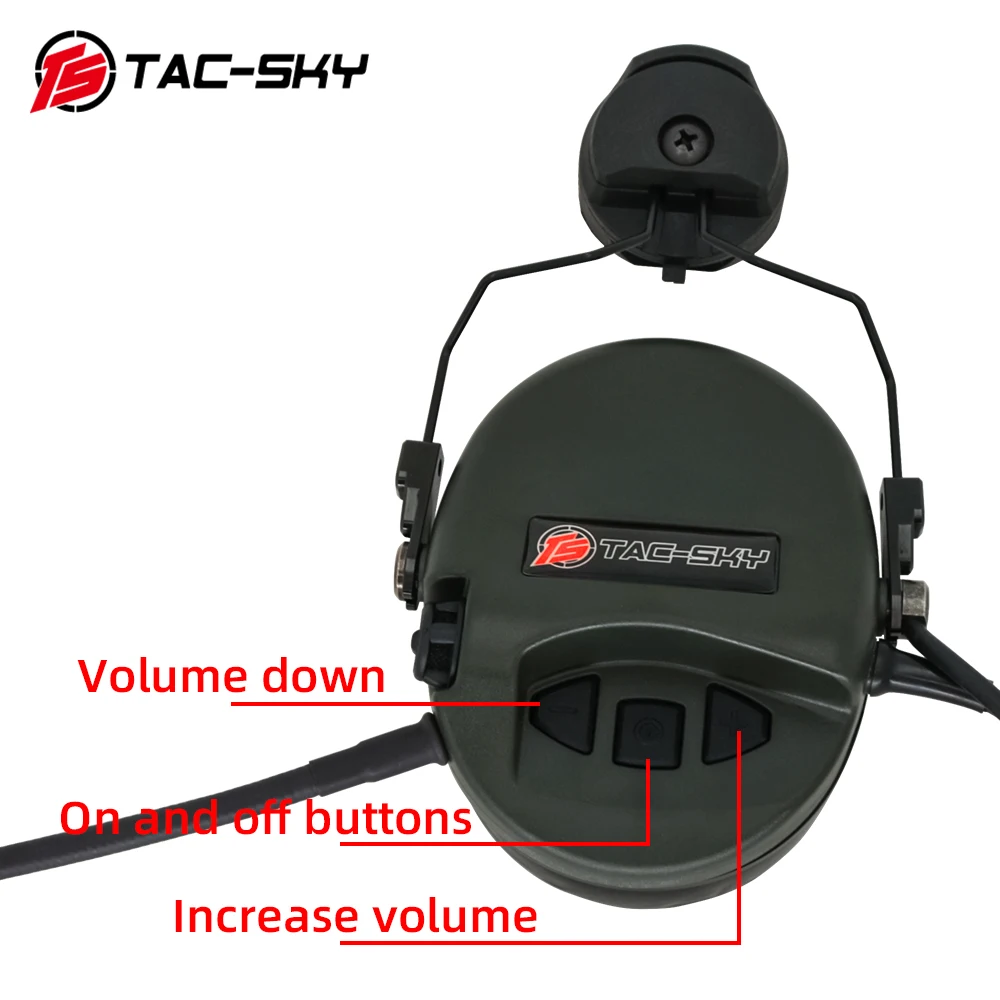 TAC-SKY Helmet Mount ARC Rail Mount Version Tactical Noise Cancelling Hunting TCI LIBERATOR II Silicone Over-Ear Headphones
