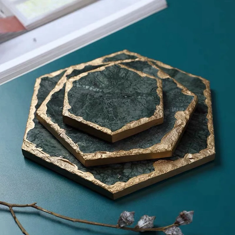 

3 шт. Нескользящие изумрудные настоящие Мраморные Подставки для стаканов коврик для кружек шестигранный термостойкий Настольный фонарь