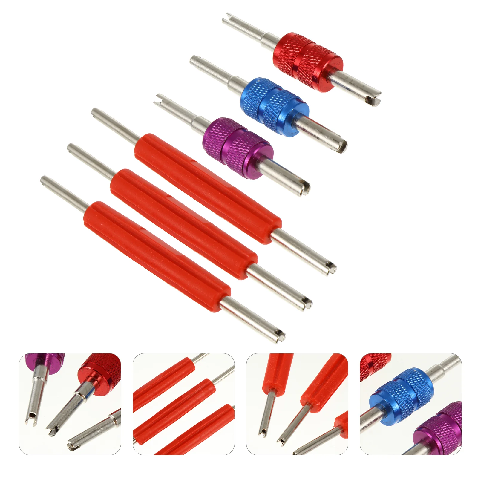 

6 Pcs Valve Removal Tool Tyre Core Bike Tire Dual Head Puller Air Conditioning Spool Remover Repair Schrader