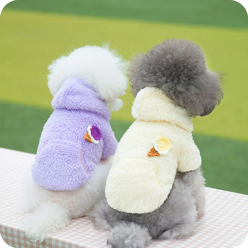 

Cartoon Fleece Pet Dog Hoodies French Bulldog Coat Pug Jacket Knitting Ice Cream Dogs Hooded Sweatshirts Chihuahua Pet Outfits