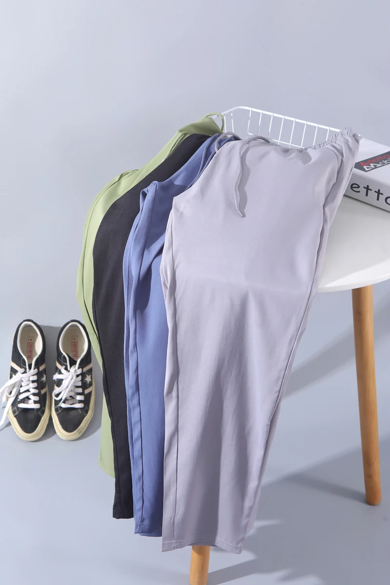 Quick-Drng Sweat pants Men's Casual Trousers Summer Thin Loose Korean Sle Trendy Ice Silk Ankle-tied Harlan Cropped Pants