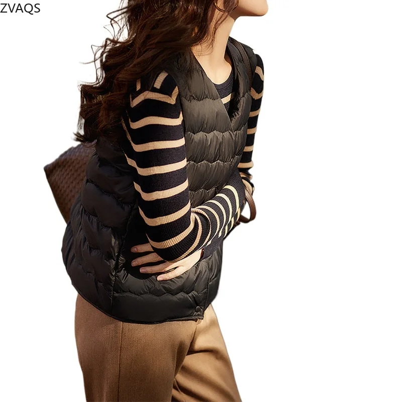 ZVAQS Зимний белый гусиный пух легкий пуховик женская одежда теплая куртка без