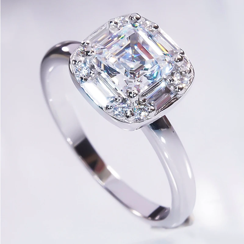 

2023 Luxury 6MM S925 Sterling Silver Square Shaped Ring For Women Wedding Engagement Ring Accessories Fine Jewelry Party Gifts