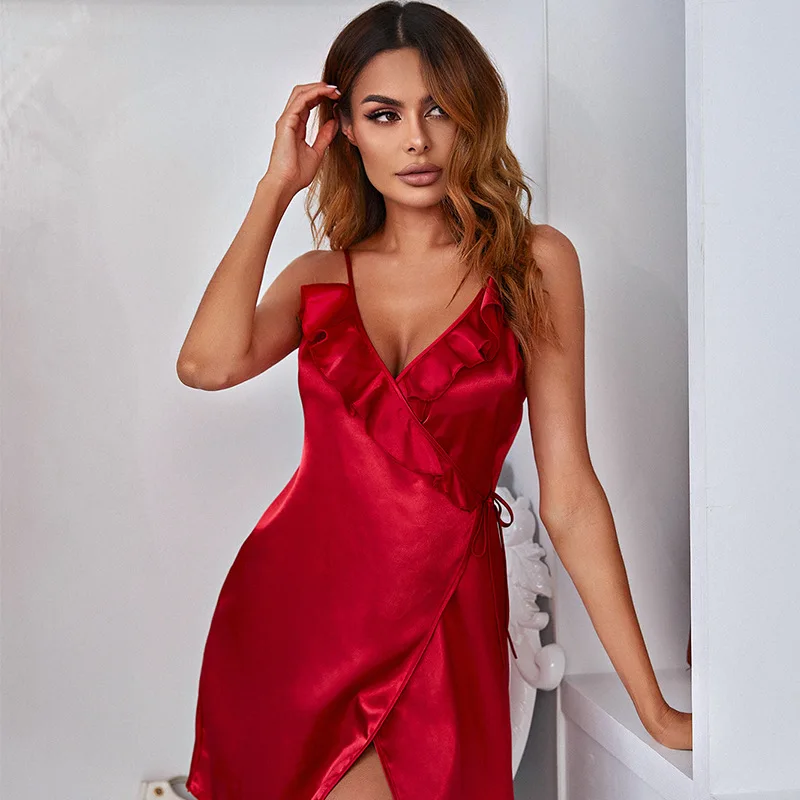 

Casual Summer Gown Nightgown Rayon Female Sexy Lounge Sleepwear Bathrobe New Clothing Women Suspender Wear Nightdress Homewear
