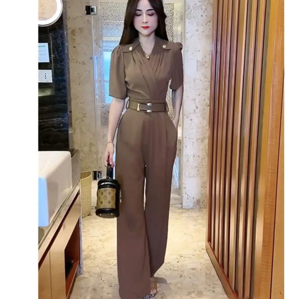 Женский комбинезон с коротким рукавом повседневный облегающий красный высокой