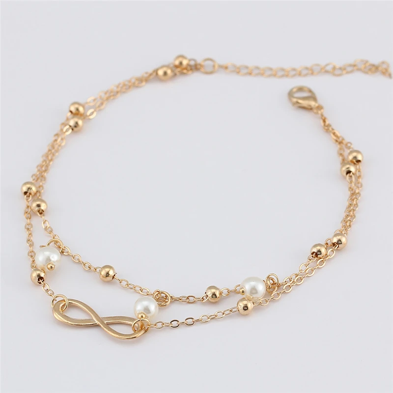 

Women's Double Layer Pearl Pendant Anklet Summer Beach and Seaside Accessories